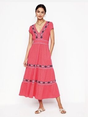 chinese dress ladies Arabella Linen Blend Dress-Pink, Rich Emerald Stripe main image 1